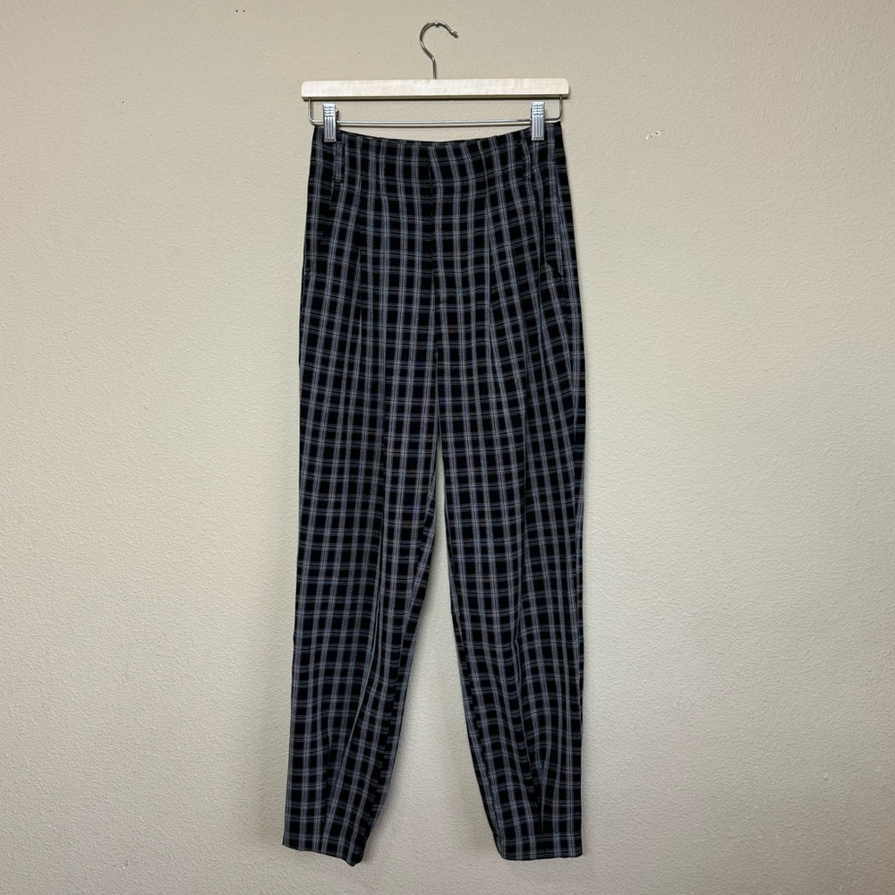 Garage pants women XS plaid tapered elastic waist plaid trousers black & white